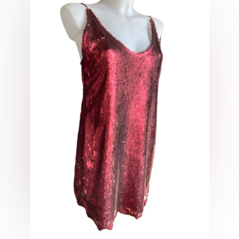 FREE PEOPLE "Time To Shine" Sequin Slip in Deep Metallic Wine Size Large - Picture 5 of 10